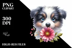 Baby Border Collie with Flower Clipart Product Image 1