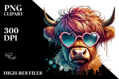 Colorful Highland Calf with Cool Haircut Sunglasses PNG Product Image 2