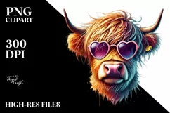 Colorful Highland Calf with Heart Shaped Sunglasses PNG Product Image 2