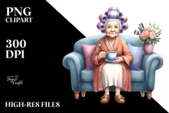 Old Lady Hair Curlers Sofa Sublimation Clipart Product Image 2