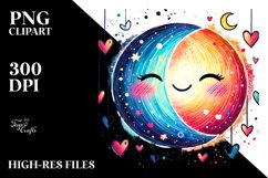 Simple Smiling Moon with Hearts PNG Product Image 2