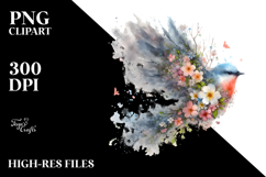 Colorful Bird with Spring Flowers PNG Product Image 2