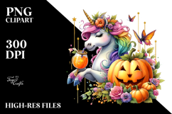 Vibrant Unicorn with Pumpkin | Clipart Product Image 2