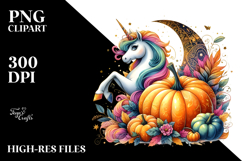 Vibrant Unicorn with Pumpkin | Clipart Product Image 2