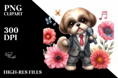 Shih Tzu Pop Singer Flowers | Sublimation | Clipart Product Image 3