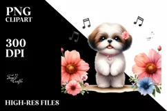 Shih Tzu Pop Singer Flowers | Sublimation | Clipart Product Image 1