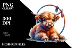 Whimsical Highland Cow with Hoop, High-Res PNG Product Image 1