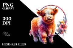 Colorful Baby Highland Cow with Hoop, PNG Product Image 2