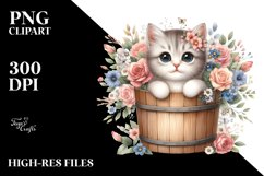 Cute Baby Cat in Wood Bucket, Transparent PNG Product Image 3