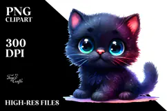 Cute Baby Black Cat in Stile PNG Product Image 2