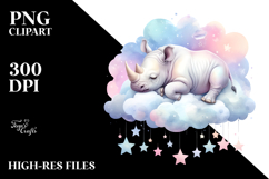 Vibrant Baby Rhino Sleeping on a Cloud PNG Product Image 2