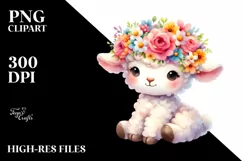 Colorful Lamb Sitting with Flower Crown | Clipart Product Image 3