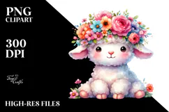 Colorful Lamb Sitting with Flower Crown | Clipart Product Image 2