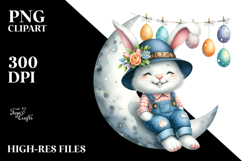 Bunny with Jeans and Hat on Moon, Transparent PNG Product Image 2