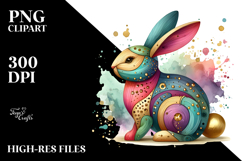 Colorful Bunny in Wood, Watercolor PNG Product Image 2