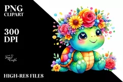 Colorful Turtle with Flower Crown PNG Product Image 1
