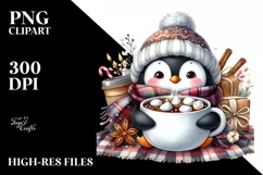Cute Little Penguin with Blanket and Giant Cup PNG Product Image 3