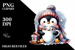 Cute Little Penguin with Blanket and Giant Cup PNG Product Image 3