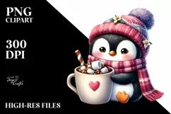 Cute Little Penguin with Hot Cocoa PNG Product Image 3