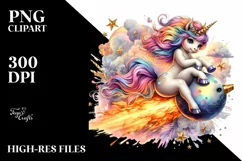 Colorful Baby Unicorn Riding Comet PNG Product Image 1