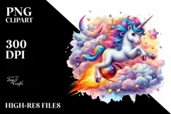 Colorful Baby Unicorn Riding Comet PNG Product Image 1