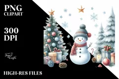 Cute Snowman in Winter Scene PNG Product Image 1