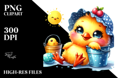 Cute Colorful Watercolor Baby Chicken PNG Product Image 2