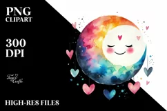 Smiling Moon with Hearts, Watercolor PNG Product Image 2