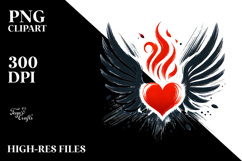 Heart with Wings, Crown, and Fire PNG Product Image 2