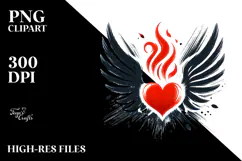 Heart with Wings, Crown, and Fire PNG Product Image 2