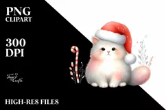 Watercolor Cat Sitting with Santa Hat, PNG Product Image 3