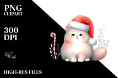 Watercolor Cat Sitting with Santa Hat, PNG Product Image 2