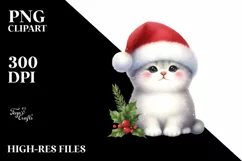 a Cute Sitting Christmass Cat with Santa Hat PNG Product Image 1