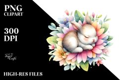 Colorful Baby Bunny Sleeping in Flower | Sublimation Clipart Product Image 3