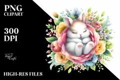 Colorful Baby Bunny Sleeping in Flower | Sublimation Clipart Product Image 3