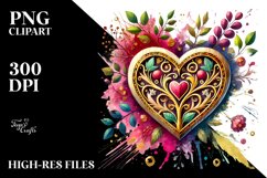 Colorful Heart made of Wood with Goldern Insertions PNG Product Image 2