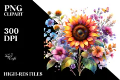 Colorful Sunflower Watercolor PNG Product Image 2