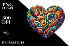 Colorful Heart in Ivan Bilibin Style PNG Product Image 2