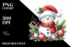 Cute Snowman in Winter Scenery with Christmas Ornaments PNG Product Image 3