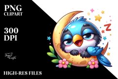 Napping Baby Magpie on Moon Clipart Product Image 1