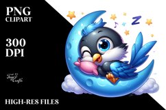 Napping Baby Magpie on Moon Clipart Product Image 3