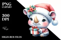 Expressive Baby Winter Rhino PNG Product Image 3