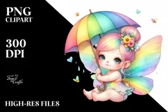 Colorful Baby Cow Rainbow Umbrella PNG Product Image 3