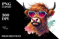 Detailed Highland Calf with Heart Sunglasses, PNG Product Image 2