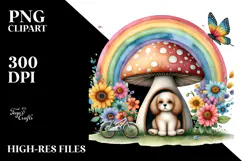Dog House Mushroom Rainbow Flowers | Clipart Product Image 2
