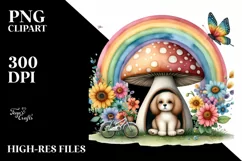 Dog House Mushroom Rainbow Flowers | Clipart Product Image 3
