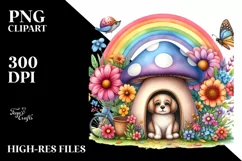 Dog House Mushroom Rainbow Flowers | Clipart Product Image 3