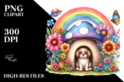 Dog House Mushroom Rainbow Flowers | Clipart Product Image 2