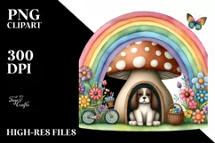 Dog House Mushroom Rainbow Flowers | Clipart Product Image 1