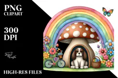 Dog House Mushroom Rainbow Flowers | Clipart Product Image 2